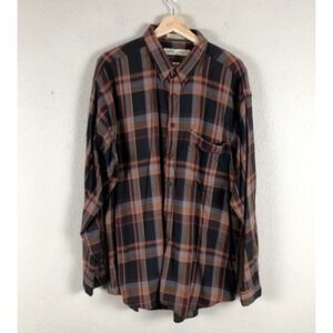 Vintage 90s Henry Grethel Shirt Mens XL Brown Blue Plaid Long Sleeve Button Up